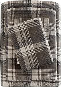 Woolrich Cotton Sheet Set Cottage Charms Print, 100% Cotton Flannel Sheets Warm & Fuzzy Bedding Set King Size Sheets, Fitted Pocket Fits Up to 14" Mattress, King Brown Plaid, 4 Piece