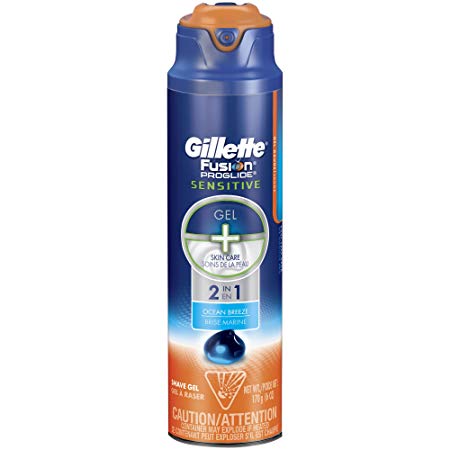 Gillette Fusion ProGlide Sensitive 2 in 1 Shave Gel, Ocean Breeze, 6 Ounce