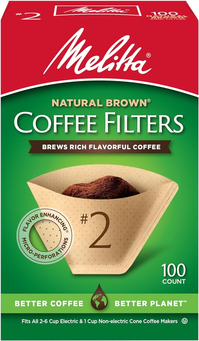 Melitta 2 Cone Coffee Filters, Unbleached Natural Brown, 100 Total Filters Count - Packaging May Vary