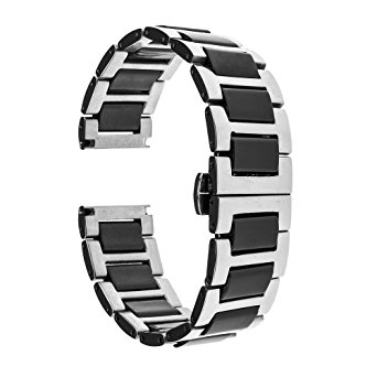 TRUMiRR 20mm Ceramic Watch Band Strap Bracelet All Links Removable for Samsung Gear S2 Classic (SM-R7320, SM-R735), Moto 360 2 42mm Men, Pebble Time Round 20mm, Bradley Timepiece