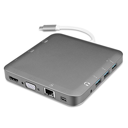 TNP USB C to USB HDMI VGA Mini Displayport Ethernet USB Type C Power Delivery Charger SD MMC Memory Card Reader USB 3.0 Hub 3.5mm Audio Aux Output Jack Multi Adapter Converter Connector Dock Station