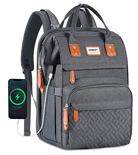 HOBEST Diaper Bag Backpack, Multifunction Large Travel Diaper Bag with Changing Pad and USB Charging Port for Moms Dads, Waterproof Unisex Baby Bag for Boys Girls, Baby Registry Search Shower Gifts