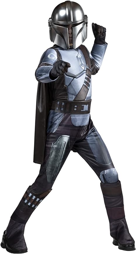 STAR WARS The Mandalorian Official Youth Deluxe Costume - Padded Jumpsuit with Gloves, Detachable Cape, and Plastic Mask