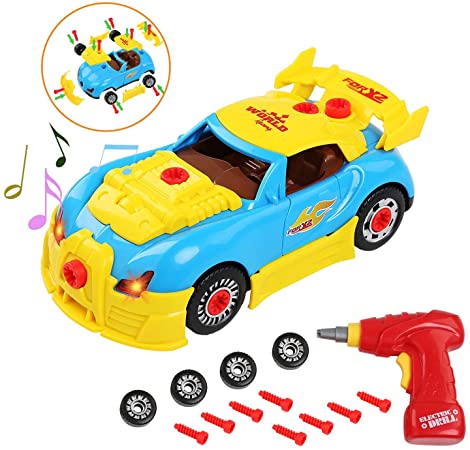LEADSTAR Construction Toys, Take Apart Toy Racing Car for Kids Gift 30 Pieces with Realistic Sounds & Lights for 3 Years Old Above Christmas Birthday Gifts