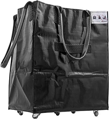 HULKEN - (Single Extra Large, Shiny Black) HUGE Grocery Bag On Wheels, Shopping Trolley, Lightweight, Carries Up To 66 lb, Folds Flat, 3 Built-In Handles