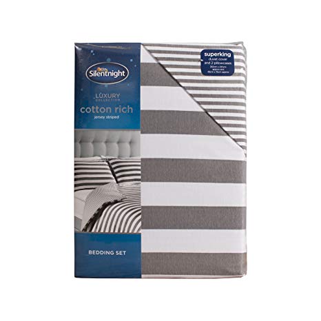 Silentnight Stripe Duvet Set, Jersey, Grey Stripe, Double