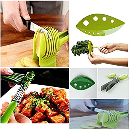 Scissors and Herb Stripper and Tomato Slicer-Leaf Remover | Multi Purpose Kitchen Shear With 5 Blades- Functional Handheld TOMATO ROUND SLICER Fruit VEGETABLE CUTTER, Shredders Slicer-3-in 1 Tool