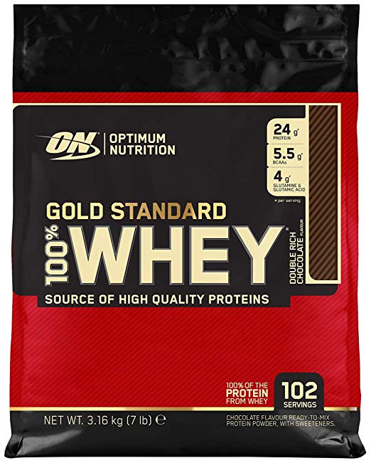 Optimum Nutrition Gold Standard Whey Protein Powder With Glutamine and Amino Acids. Protein Shake By On - Double Rich Chocolate, 3.16kg