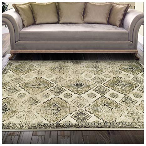 Superior Mayfair Collection Area Rug, 8mm Pile Height with Jute Backing, Vintage Distressed Medallion Pattern, Fashionable and Affordable Woven Rugs - 4' x 6' Rug, Ivory