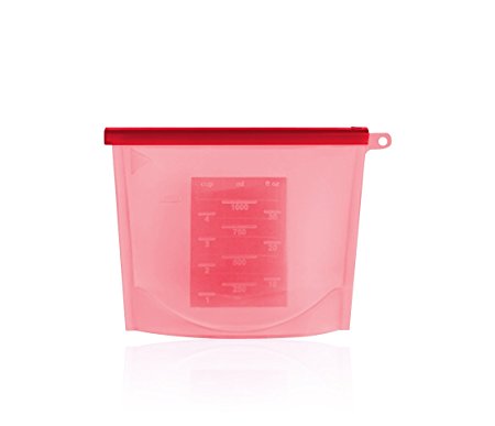 Wumal 1-Liter Fresh Bag, Reusable Silicone Food Storage Bag,Versatile Cooking Bag,No-BPA (Red)