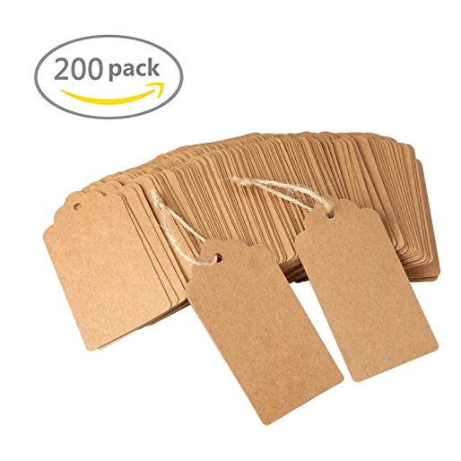 200pcs Kraft Paper Gift Tags with Free 200 Root Natural Jute Twine(Water Ripple)