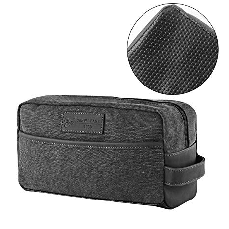 Mens Toiletry Bag Vintage Canvas Wash Shower Organizer Waterproof Shaving Kit Travel Bag Portable Dopp Kit(Gray)