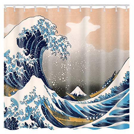 Litthing Shower Curtain Waterproof Polyester Mildew Resistant Thick Polyester Shower Curtain 3D Digital Printed Large Version Size 180 * 180 (Wave)