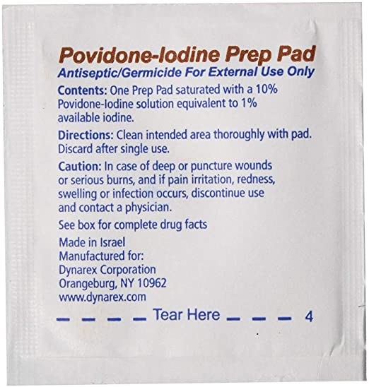 Dynarex Povidone-Iodine Prep Pad, Medium - 100pcs/box