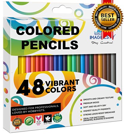 Colored Pencils Set Coloring Drawing 48 Art Color Pens for Adults and Kids - Draw Sketch Bright Pencil Colors - FREE Gift (Ebook) with Artist Colour Sketching Pen Case and 100% Money Back Guarantee