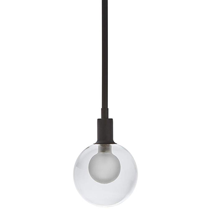 Rivet Mid-Century Modern Ceiling Hanging Glass Globe Pendant Fixture With Light Bulb - 5 x 5x 10 Inches, Black