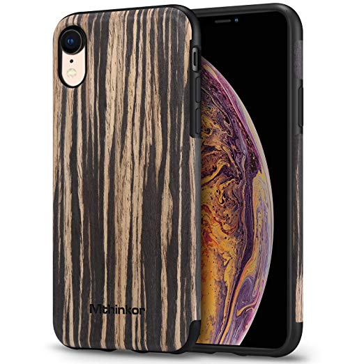 Mthinkor Compatible with iPhone XR Case Soft Wood Slim Case (Black Sandalwood)