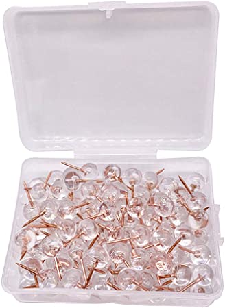 100 Pcs Push Pins Clear Ball Head and Rose Gold Pin Map Tacks Decorative Pushpins for Home Offices Class School Use