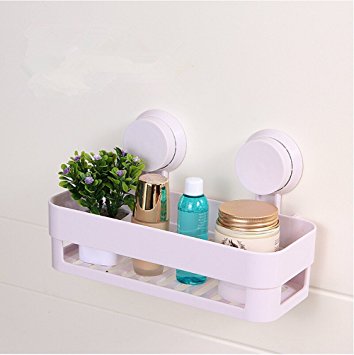 AUCH Multi-function Wall Mounted Bathroom/Kitchen Plastic Storage Organizing Shelf Rack/Holder/Corner Basket with Double Suction Cup,White