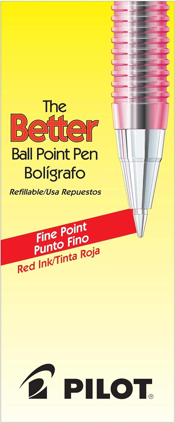 PILOT The Better Ball Point Pen Refillable Ballpoint Stick Pens, Fine Point, Red Ink, 12-Pack (37011)