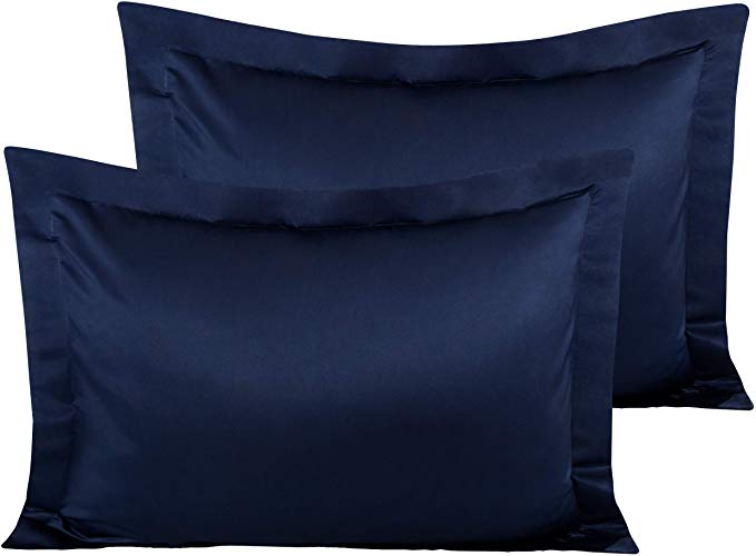 NTBAY Satin Pillow Shams, 2 Pcs Super Soft and Luxury Pillowcases, Navy Blue, Standard