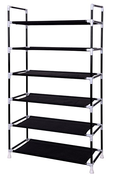 Vinsani 6 Tier Shoe Rack Standing Shoe Furniture Storage Organizer Stand Adjustable Shelf - Black