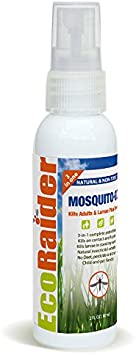 EcoRaider Mosquito Spray, Triple-Action, Repellent Plus Kills Mosquito Adult & Larva, Natural & Non-Toxic, Water-Based Non-Sticky 2 Oz