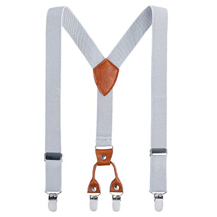 Kids Child Men Boy Suspenders - Adjustable Elastic Solid Color 4 Strong Clips Braces