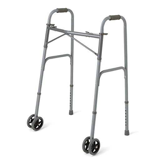 Medline Heavy Duty Bariatric Extra Wide Folding Walker with 5" Wheels, Supports up to 600 lbs, Comfort Foam Hand Grips