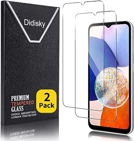Didisky 2 Pack Tempered Glass Screen Protector for Samsung Galaxy A14 4G, A14 5G 6.6-Inch, Scratch-Resistant, 9H Hardness, No Bubbles, High Definition Screen Protector, Easy to Use