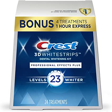 Crest 3DWhitestrips Professional Effects Plus 20 Treatments   1 Hour Express 4 Treatments at-Home Teeth Whitening Kit, 23 Levels Whiter