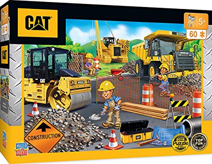 Masterpieces The Right Fit Kids Caterpillar Jigsaw Puzzle, Parking Lot Construction Trucks, Tillywig Top Fun Award, 60Piece, for Age 5