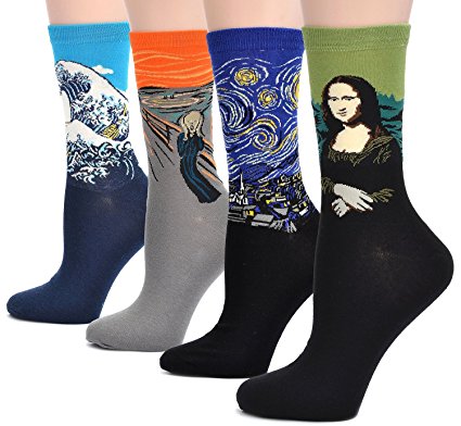 Field4U 4 Pairs Famous Collection Painting Crew Socks