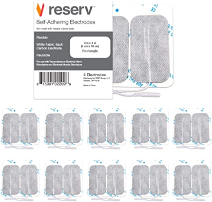 reserv 40 Pack of 2" x 4" Premium Re-Usable Self Adhesive Electrode Pads for TENS/EMS Unit, Fabric Backed Pads with Premium Gel (White Cloth and Latex Free) (1 Pack (40 electrodes))