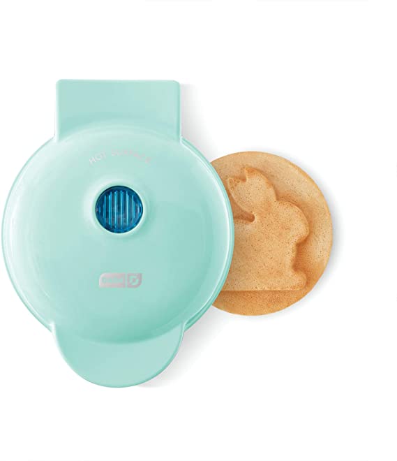 Dash DMWB001AQ, Mini Waffle Maker Machine for Individuals, Paninis, Hash Browns, & Other On the Go Breakfast, Lunch, or Snacks, with Easy to Clean, Non-Stick Sides, 4 Inch, Aqua Bunny