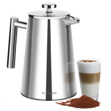 Blümwares 50 Ounce (1500ml) French Press Coffee Maker | Stainless Steel 18/10 SFP- 50DSC | Stainless Steel Screen Included