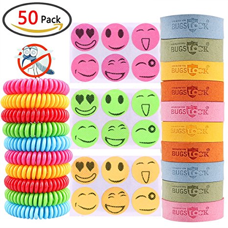 KeNeer 50 Pack Natural Mosquito Repellent Bracelets, Mosquito Stickers and Band, Non-Toxic Safe to Use, Protection Kids & Adult Up to 240 Hours Far Away Insect and Bugs for Travel, Climbing or Fishing