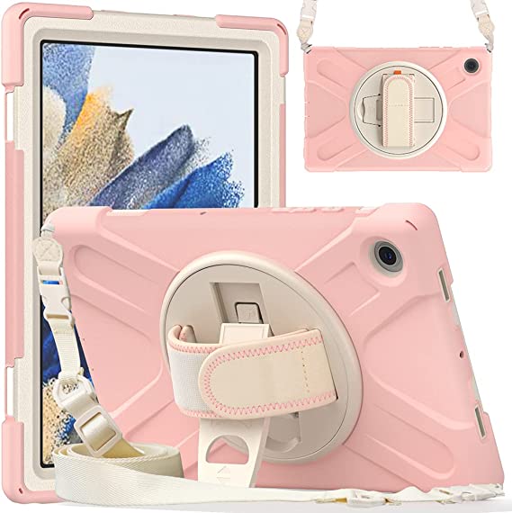 ZenRich Samsung Galaxy Tab A8 Case 10.5" 2022, zenrich Galaxy A8 Shockproof Rugged Case with S Pen Holder Stand Hand Strap and Shoulder Belt for Galaxy SM-X200/X205/X207,Rosegold