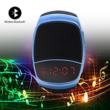 YouVogue Upgraded Multi-functional Bluetooth Watch Speaker: Mp3 Music Player, LED Display, Stopwatch, Alarm Clock, Hands-free Calls, FM Radio, Phone Anti-lost, TF Card Support, Self-timer-Gray blue