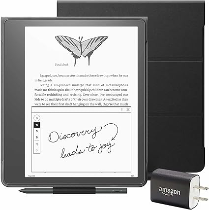 Kindle Scribe Everything Bundle including Kindle Scribe (32 GB), Premium Pen, Leather Folio Cover with Magnetic Attach - Black, Power Adapter, and Pen Replacement Tips