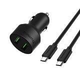 USB Car ChargerTronsmart 2-Port Rapid Car Charger with Quick Charge 20 TechnologyTotal 36W Output for Apple and Android DevicesIncludes two 33ft 20awg USB Cables