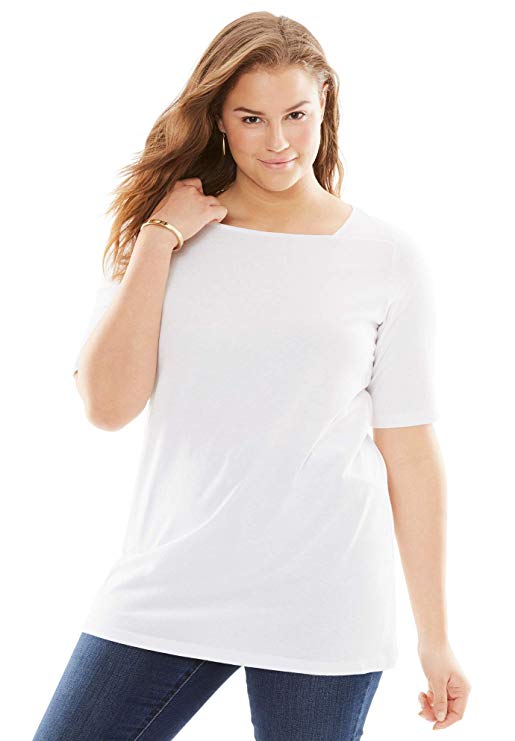 Woman Within Women's Plus Size Perfect Square Neck Tee