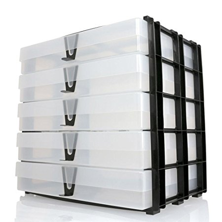 WestonBoxes A4 Box Stak, Storage Unit Including 5 Clear A4 Boxes