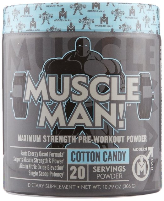 Muscle Man - All-In-One Muscle Building Pre Workout Advanced Formula Combines Sustained Energy Rush w Elite Performance Enhancers for More PowerStrength and NO Elevation Cotton Candy 306 gram