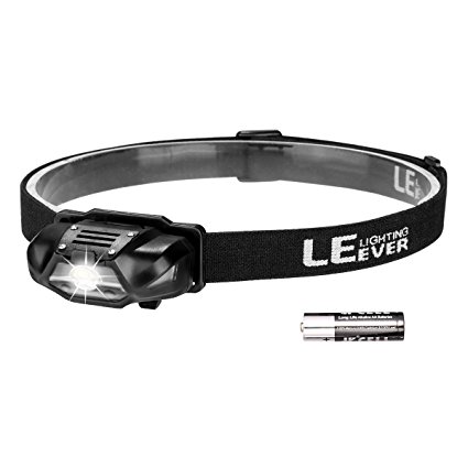 LE LED Headlamp Headlight, 4 Brightness Modes Battery Powered Head Torch, Helmet Light for Sports, Camping, Running, Hiking, Reading, Biking, Battery Included