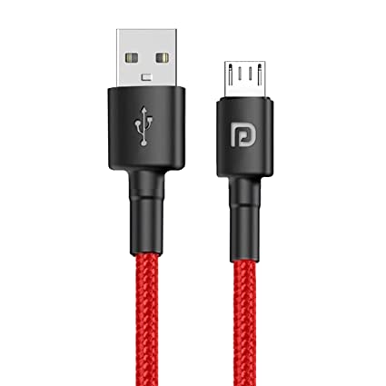 Portronics Konnect B Micro USB Cables For Fast Charging & Data Sync 3.0 Amp with PVC Heads I Nylon Braided I 1 mtr(Red)