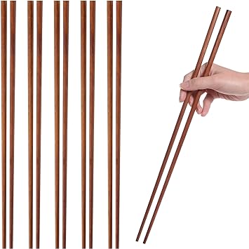 Donxote Cooking Chopsticks, Extra Long Wooden Kitchen Frying Chopstick 16.5 Inches - Brown(6-Pairs)