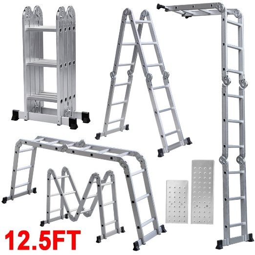 Yaheetech 12.5' 300 Lbs Extended Multi Fold Purpose Folding Aluminum Ladder