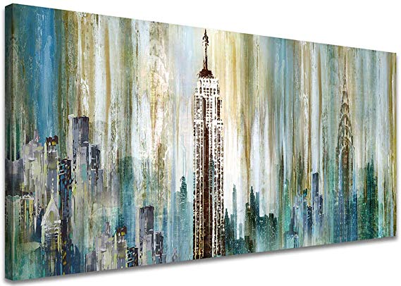 Large Abstract City View Painting Canvas Wall Art Decor New York The Empire State Building Landscape Picture Modern Artwork Decoration for Living Room Bedroom Home Office 24x48