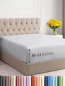 Extra Deep King Fitted Sheet - Hotel Luxury Single Fitted Sheet Only - Easily Fits 18 inch to 24 inch Mattress - Soft, Wrinkle Free, Breathable and Comfy - Extra Deep Pockets French Grey Fitted Sheet